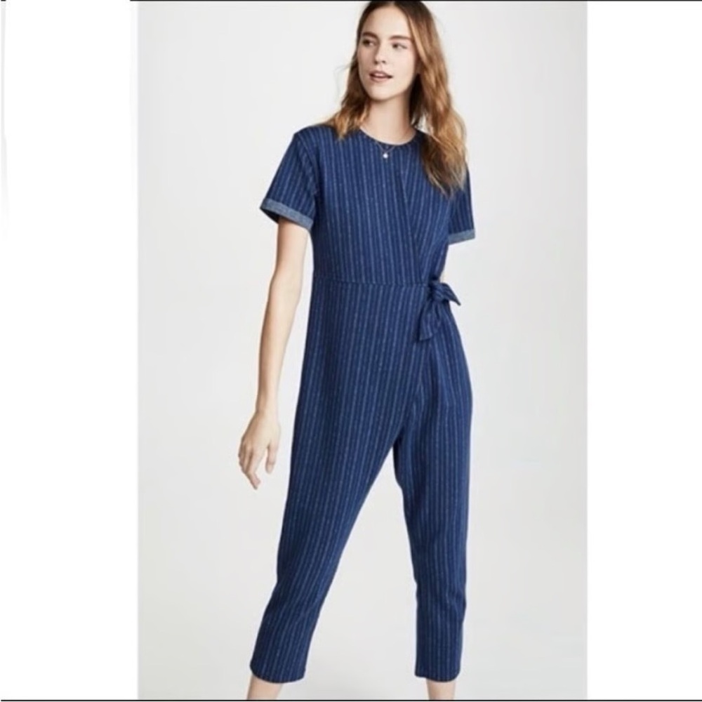 Hatch Lolo Maternity Jumpsuit XS Blue Tie Waist Cropped One Piece